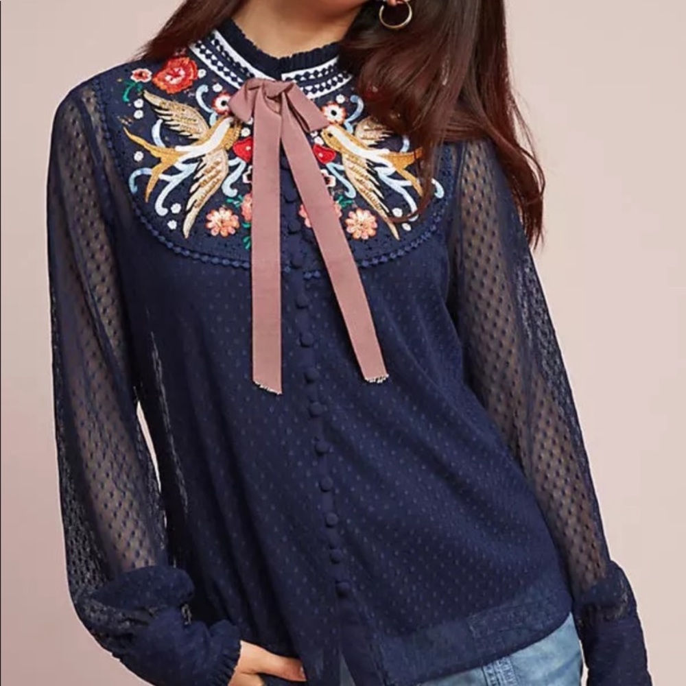 Anthropologie Atsu Diti Embroidered Beaded Blouse RARE